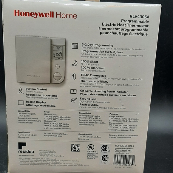 Honeywell Home RLV4305A Programmable Electric Heat Thermostat NEW In Sealed Box - Picture 3 of 7